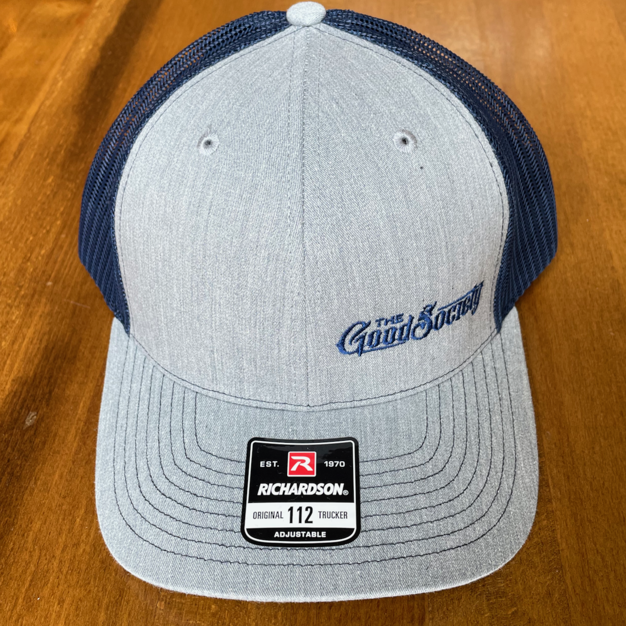 Grey &amp; Navy Embroidered Hat