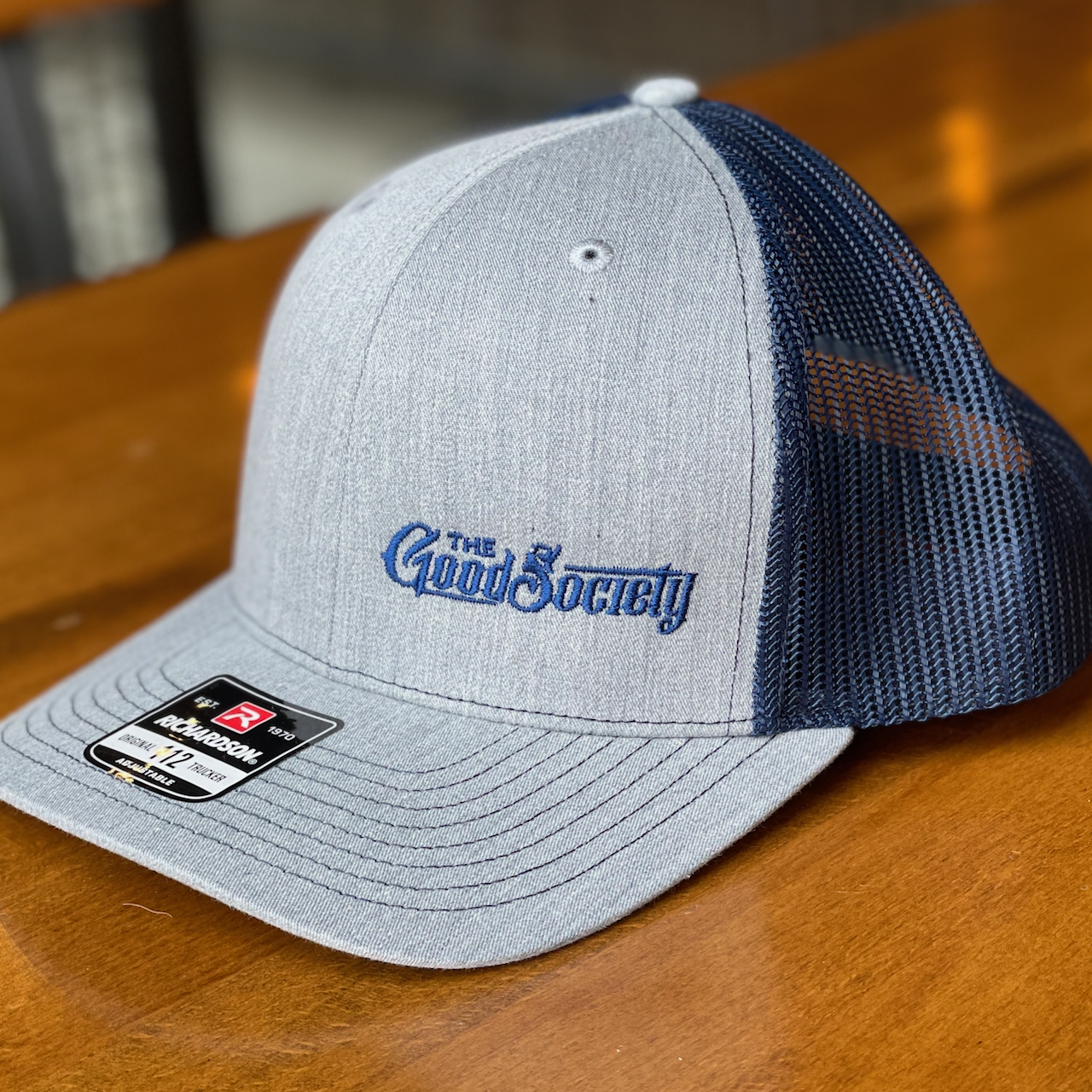 Grey &amp; Navy Embroidered Hat